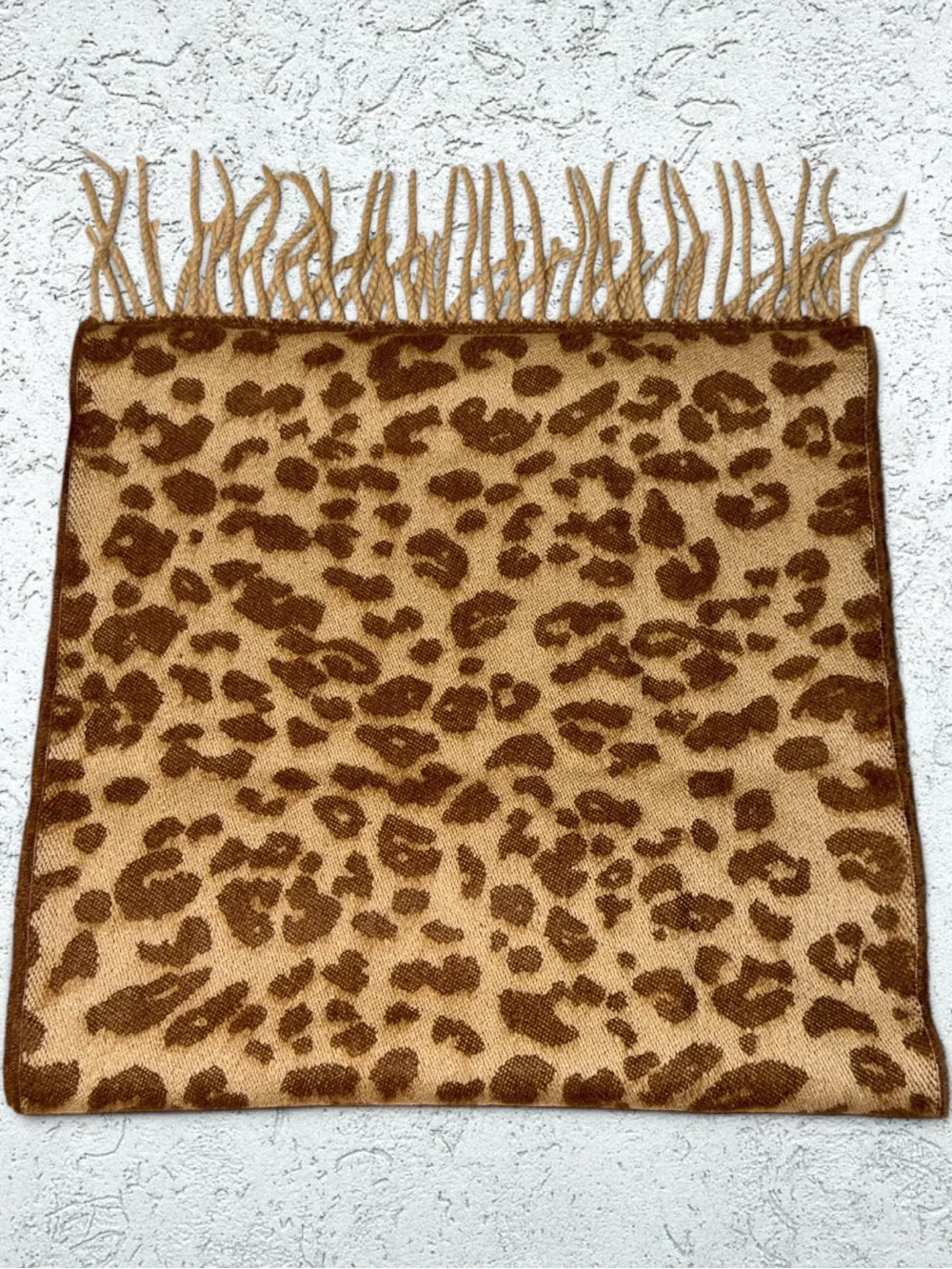 Leopard Print Fringe Scarf - Brown